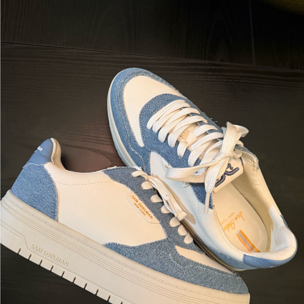 Sam Edelman Denim Blue and White Sneakers - Picture 2 of 6